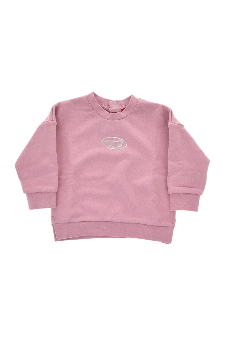Pink Brushed Cotton Crewneck Sweatshirt with Lamè Logo 1
