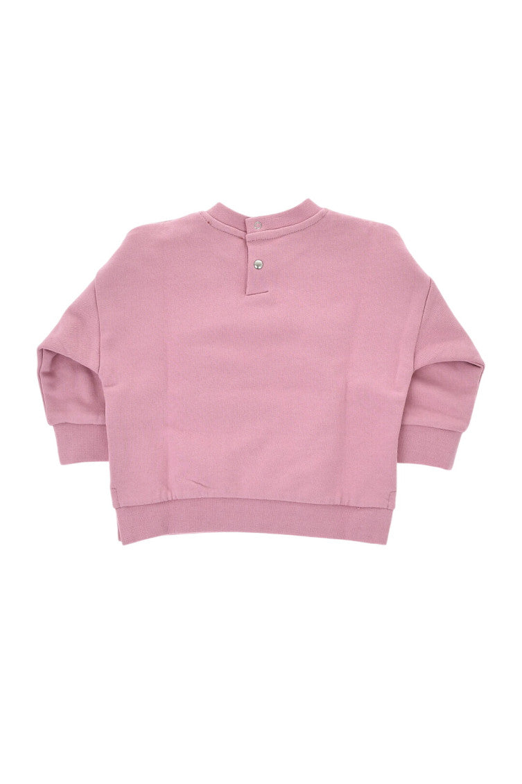 Pink Brushed Cotton Crewneck Sweatshirt with Lamè Logo 2