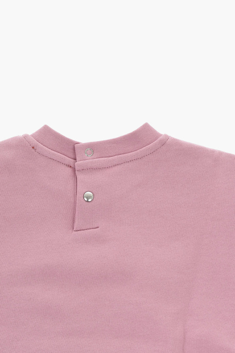 Pink Brushed Cotton Crewneck Sweatshirt with Lamè Logo 3