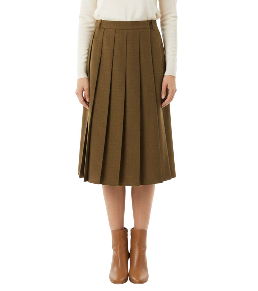 Brown Pleated Midi Skirt 3