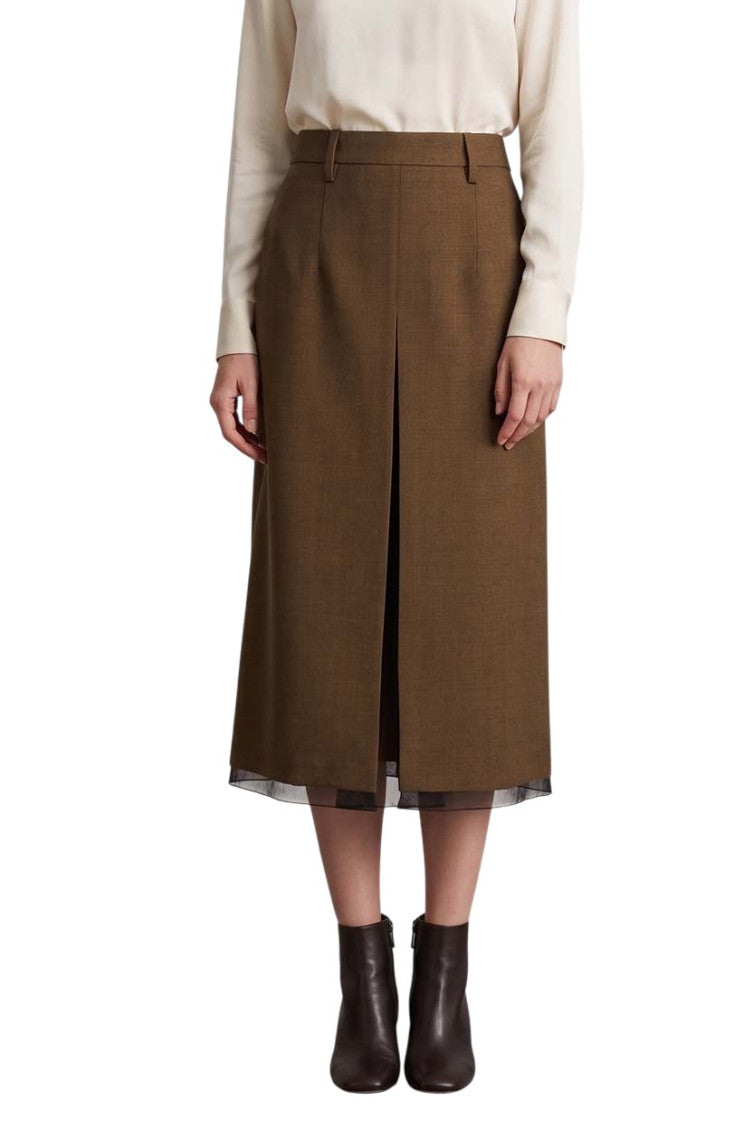 Dark Brown Solid Midi Skirt 3