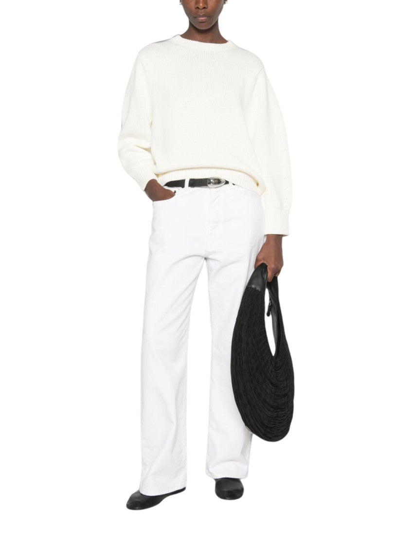 White Knitted Crew Neck Sweater 2