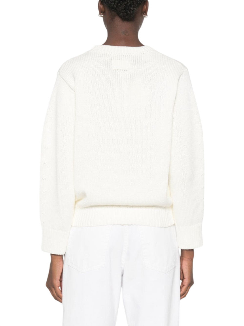 White Knitted Crew Neck Sweater 3
