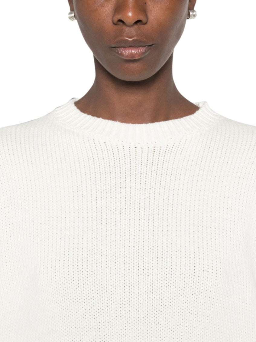 White Knitted Crew Neck Sweater 5