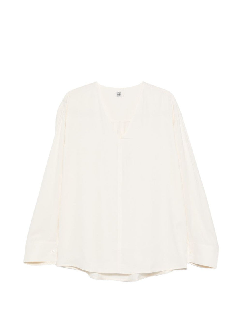 White Solid V Neck Sweatshirt 1