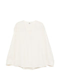 White Solid V Neck Sweatshirt 1