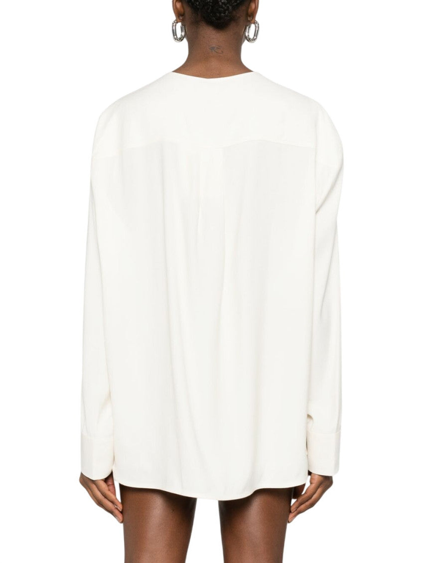 White Solid V Neck Sweatshirt 3
