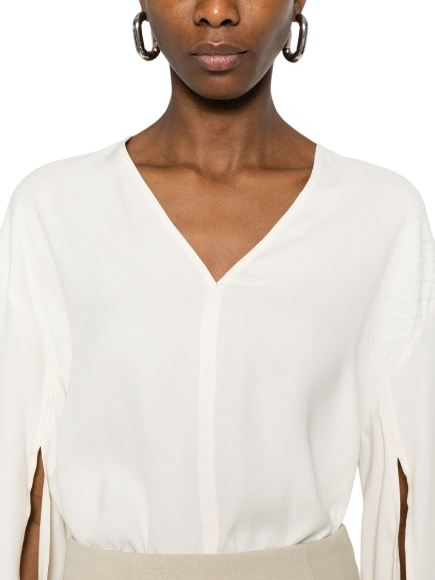 White Solid V Neck Sweatshirt 4