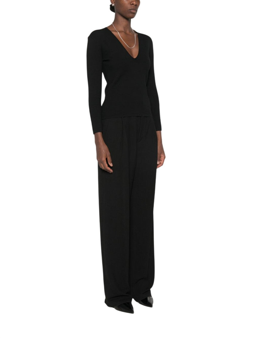 Black Solid V Neck Sweatshirt 3
