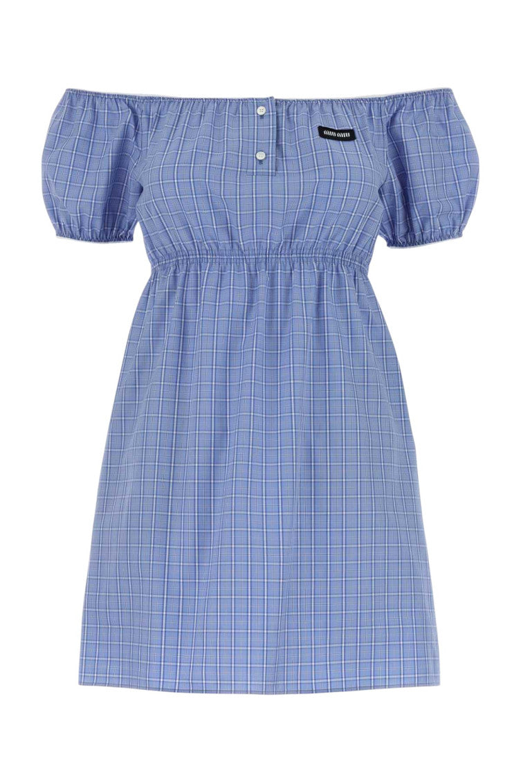 Blue Checks Off Shoulder Mini Dress 1