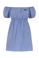 Blue Checks Off Shoulder Mini Dress 1