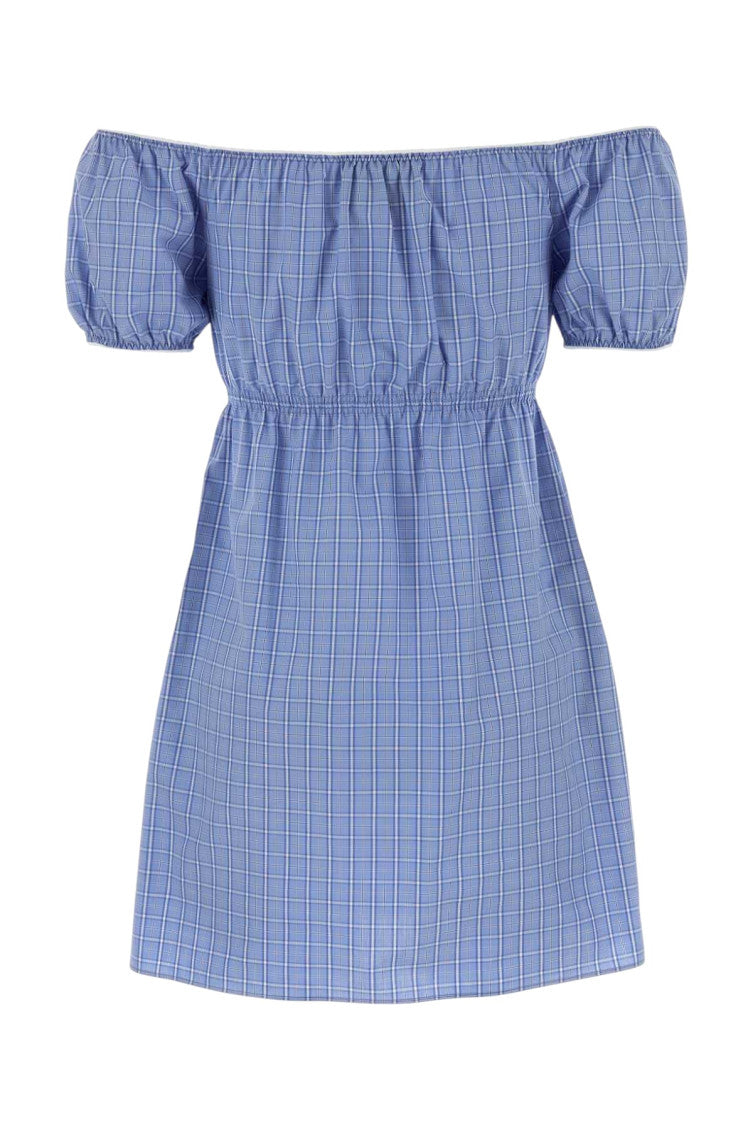 Blue Checks Off Shoulder Mini Dress 2