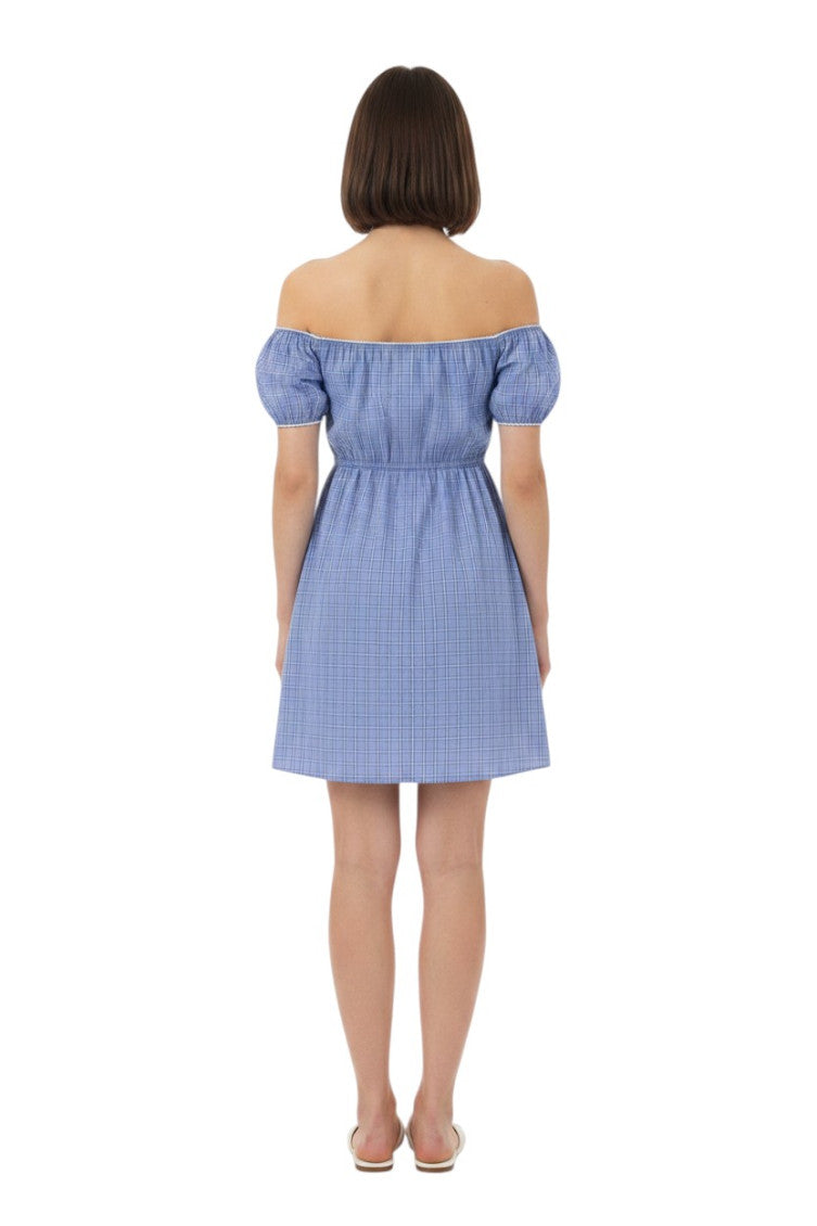 Blue Checks Off Shoulder Mini Dress 4