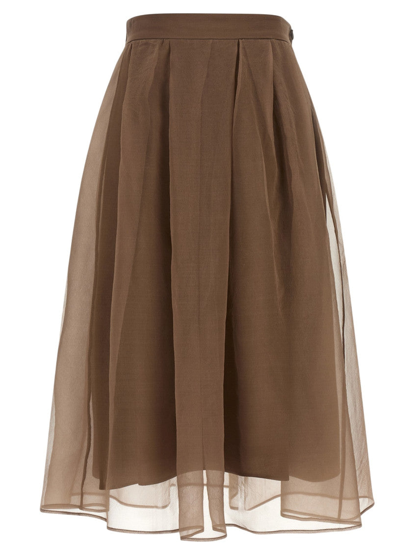 Brown Solid Midi Skirt 1