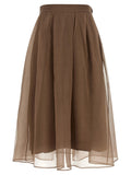 Brown Solid Midi Skirt 1