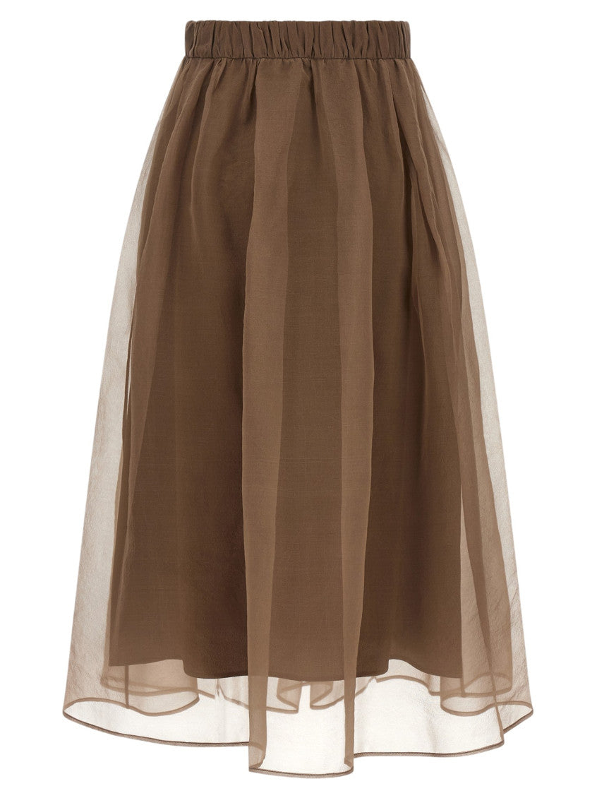 Brown Solid Midi Skirt 2