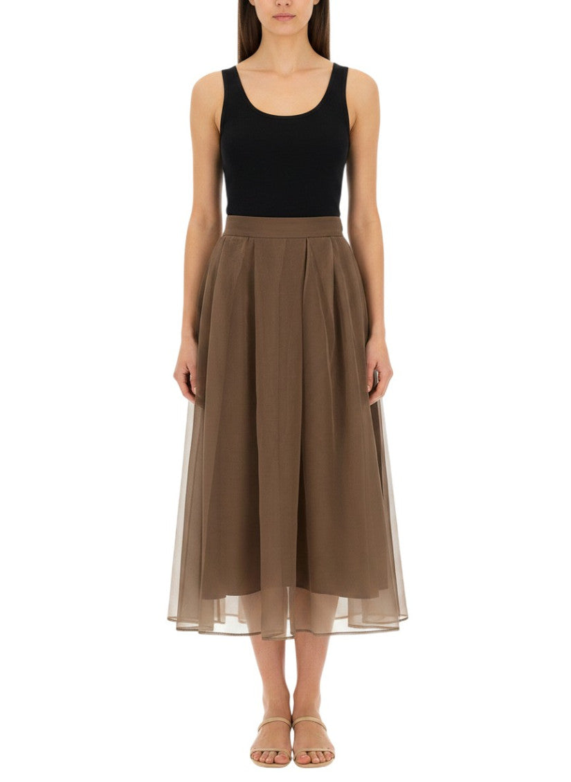 Brown Solid Midi Skirt 3
