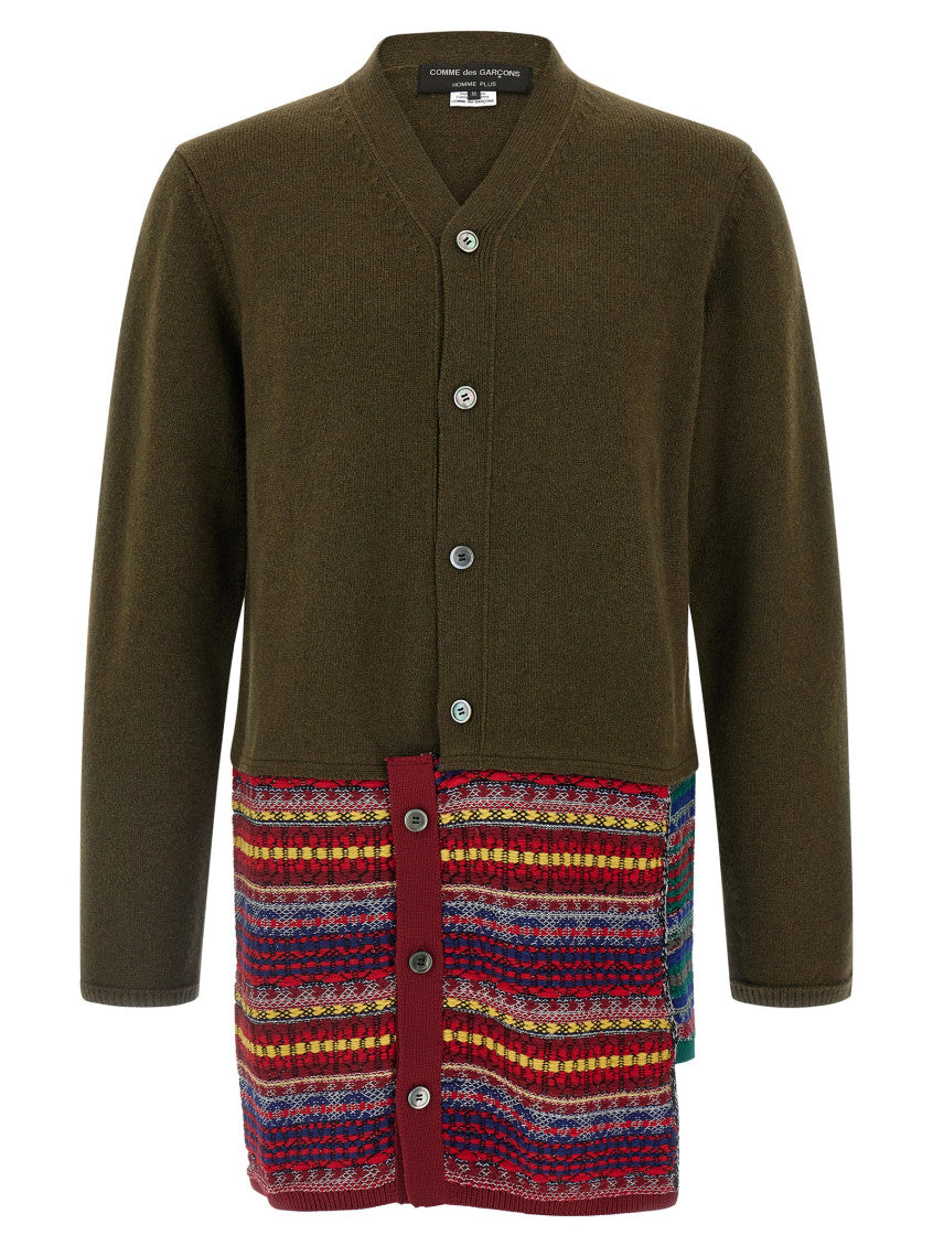 Green V-Neck Patchwork Cardigan 1