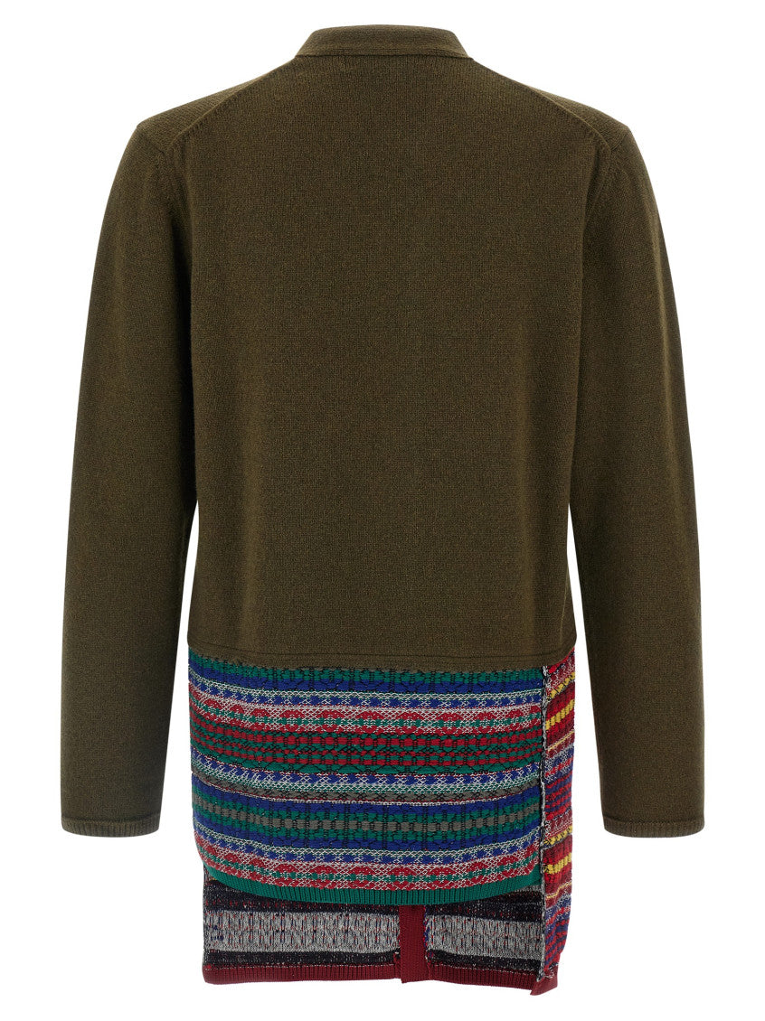 Green V-Neck Patchwork Cardigan 2