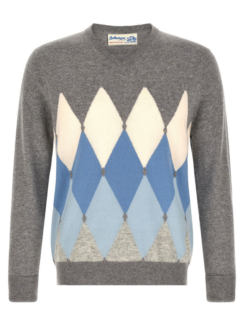 Grey Geometric V Neck Sweater 1