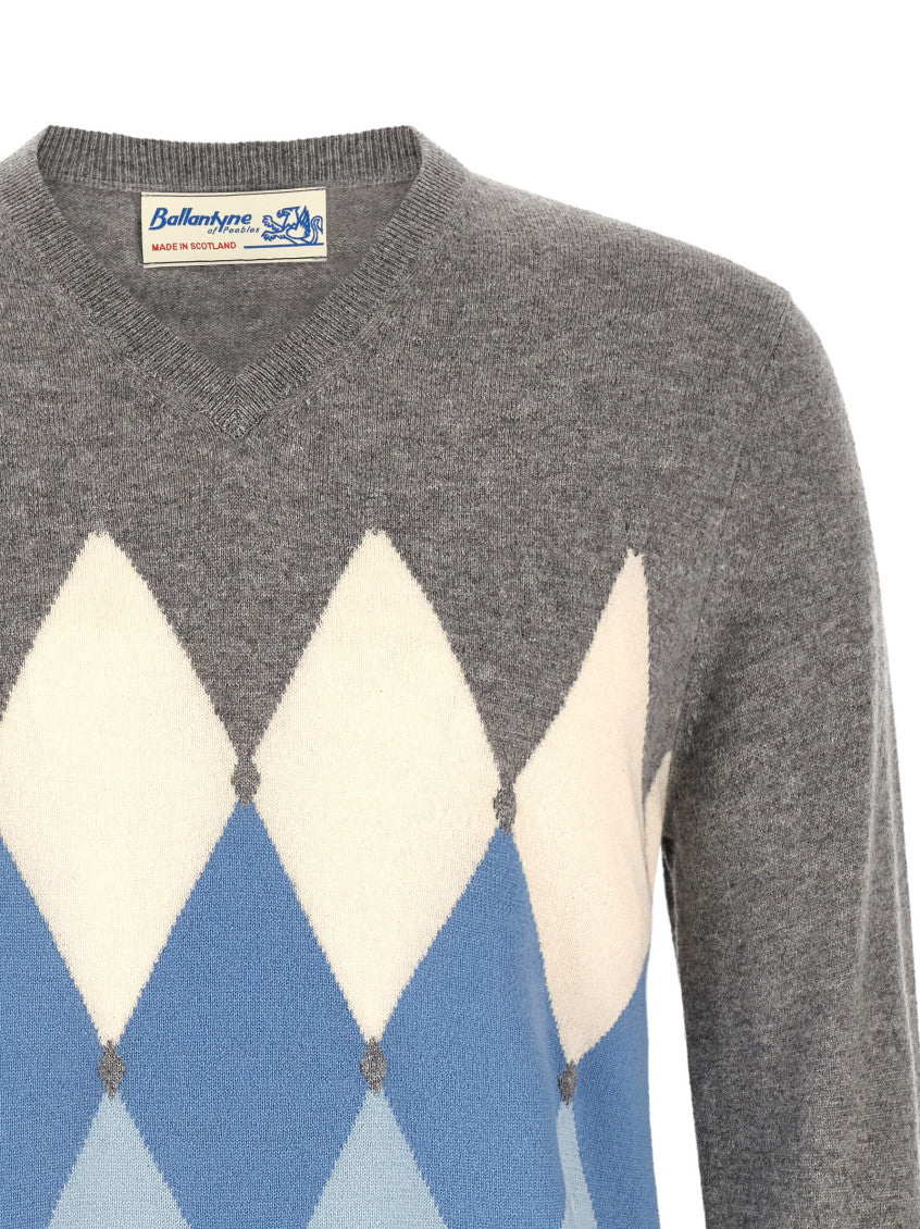 Grey Geometric V Neck Sweater 3