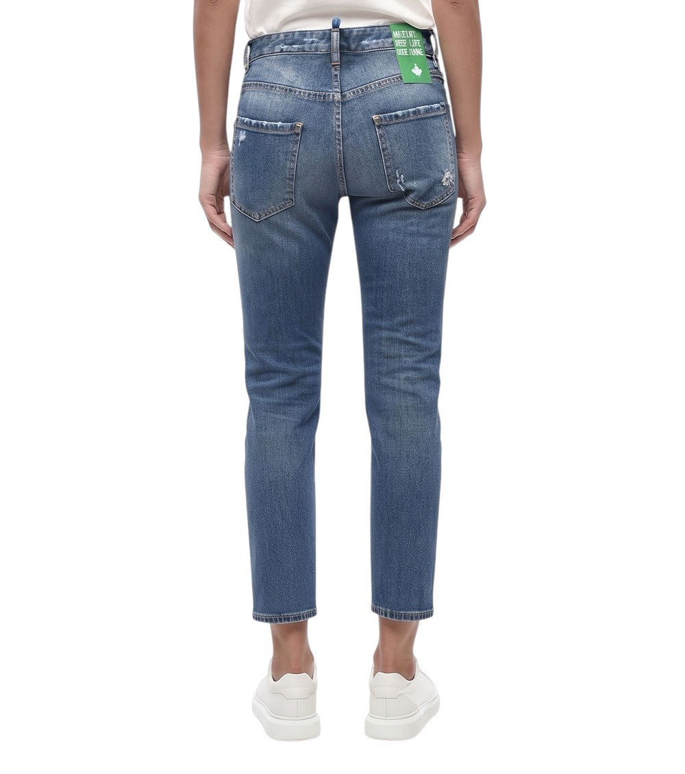 Blue Slim Mid Rise Jeans 2