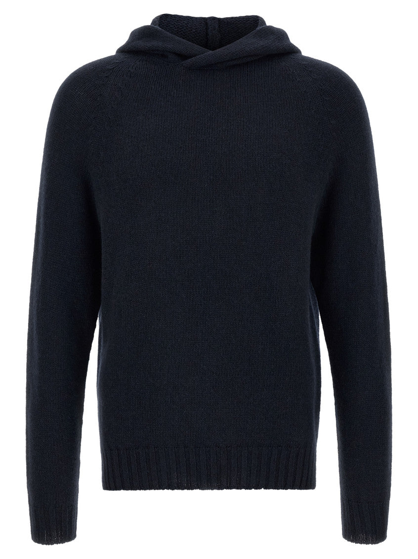 Blue Relaxed Knitted Hoodie 1