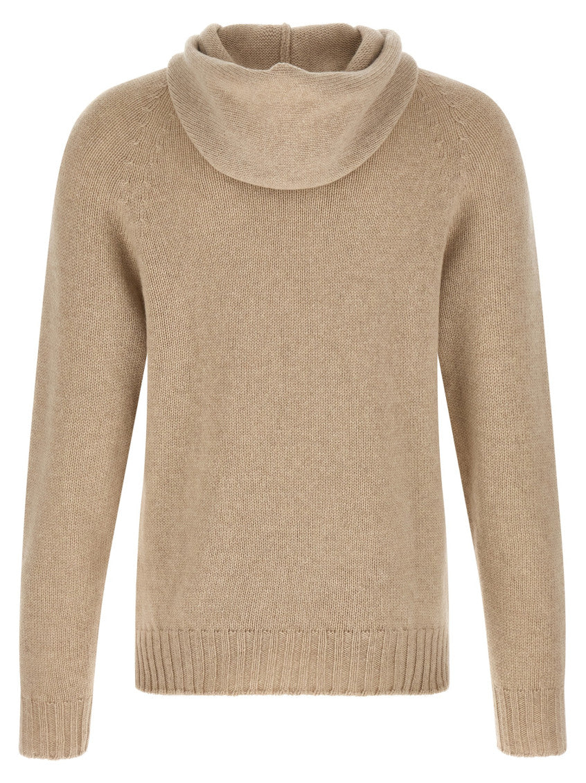 Beige Relaxed Knitted Hoodie 2