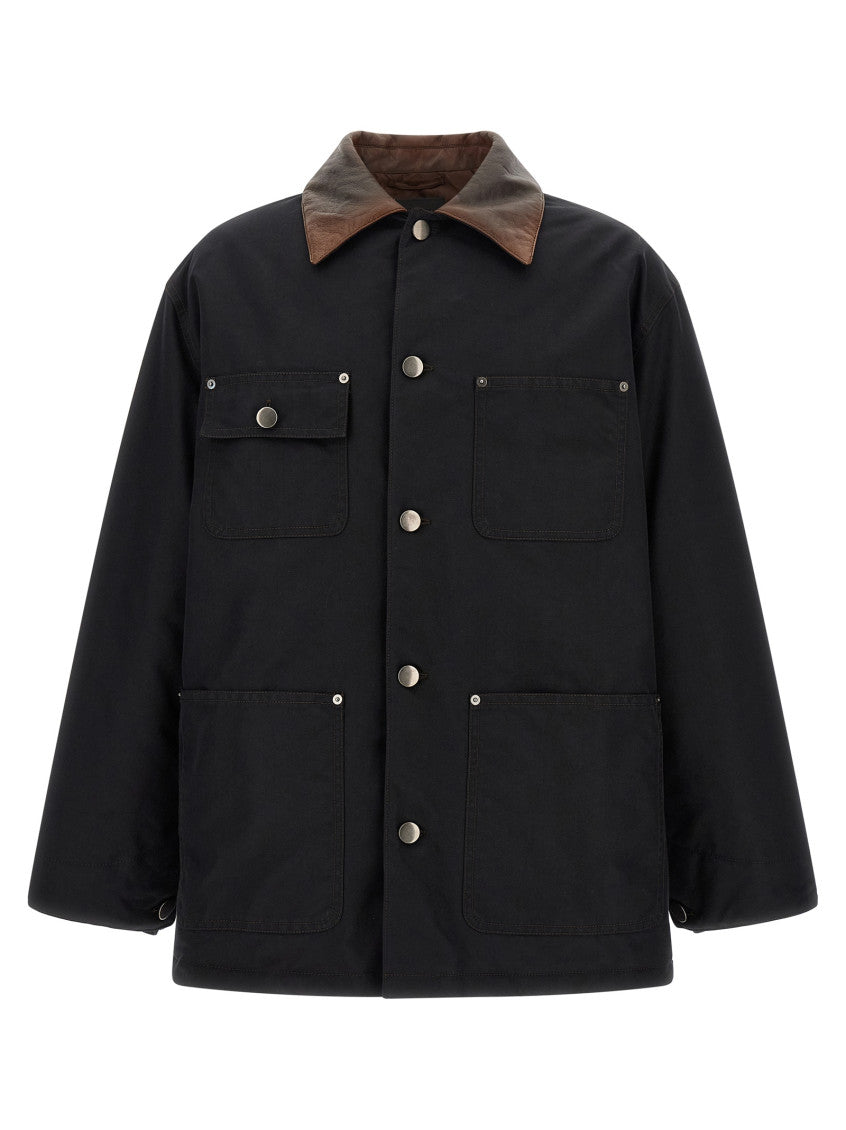 Black Solid Shirt Collar Jacket 1