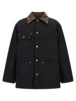 Black Solid Shirt Collar Jacket 1