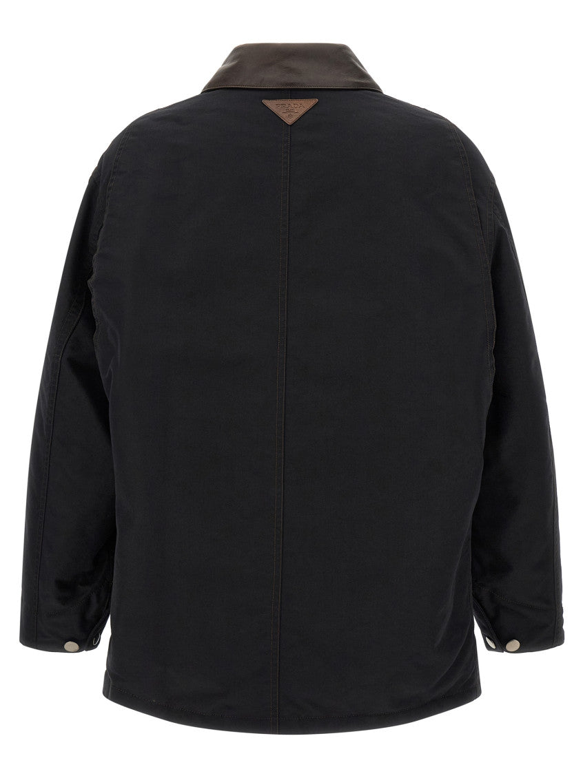Black Solid Shirt Collar Jacket 2