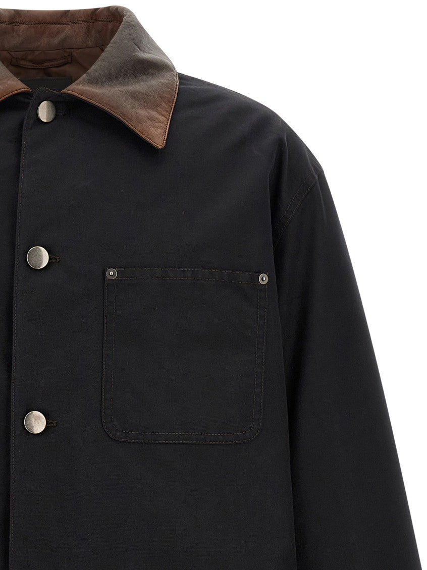 Black Solid Shirt Collar Jacket 3