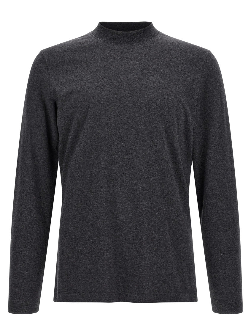 Grey Solid Mock Collar T-Shirt 1