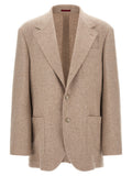 Beige Textured Notched Lapel Blazer 1