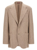Beige Textured Notched Lapel Blazer 1