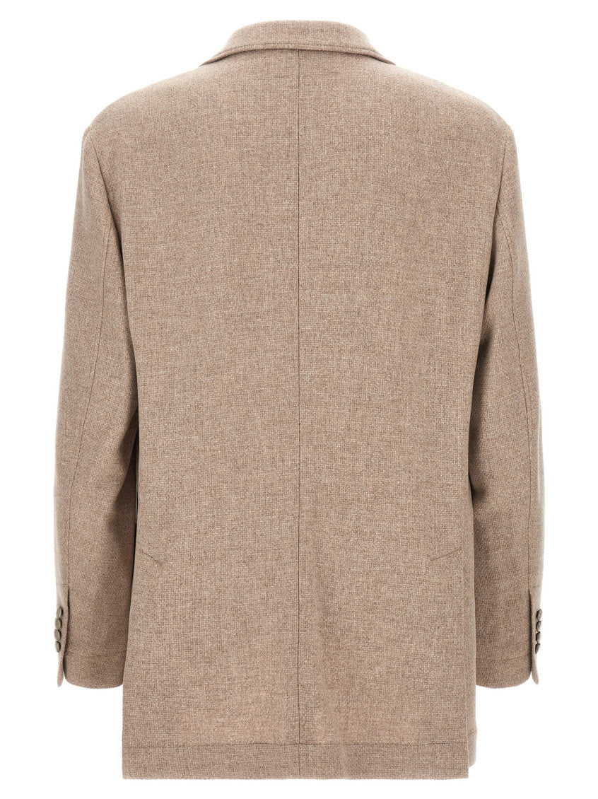 Beige Textured Notched Lapel Blazer 2