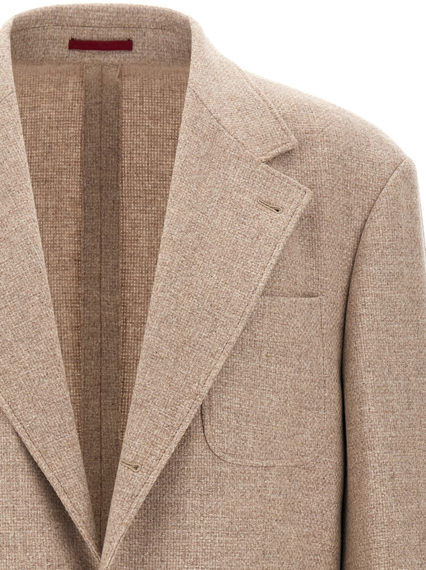 Beige Textured Notched Lapel Blazer 3