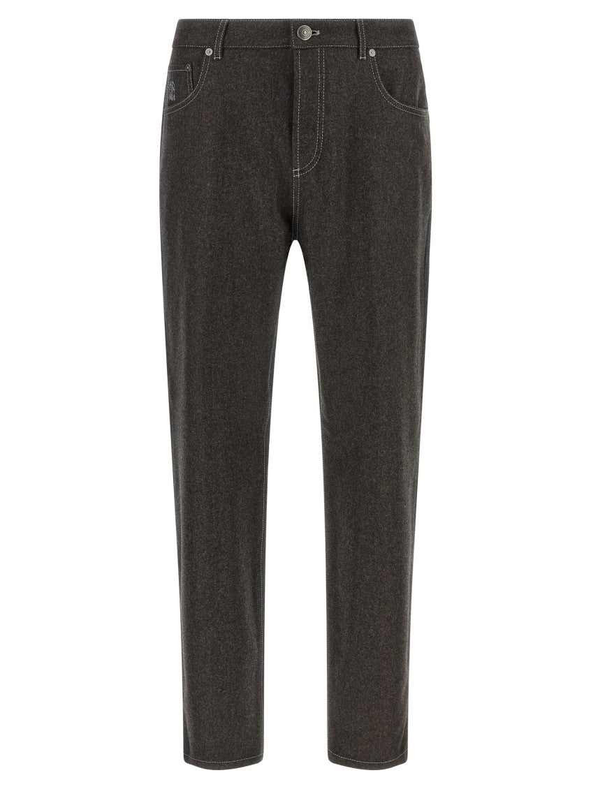 Grey Straight Wool Pants 1