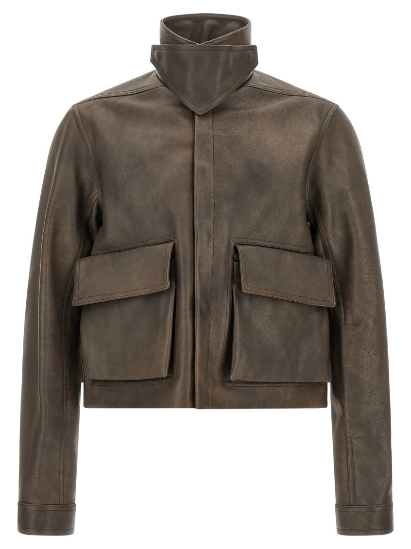Brown Solid Mock Collar Jacket 1