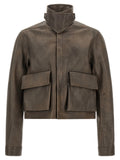 Brown Solid Mock Collar Jacket 1