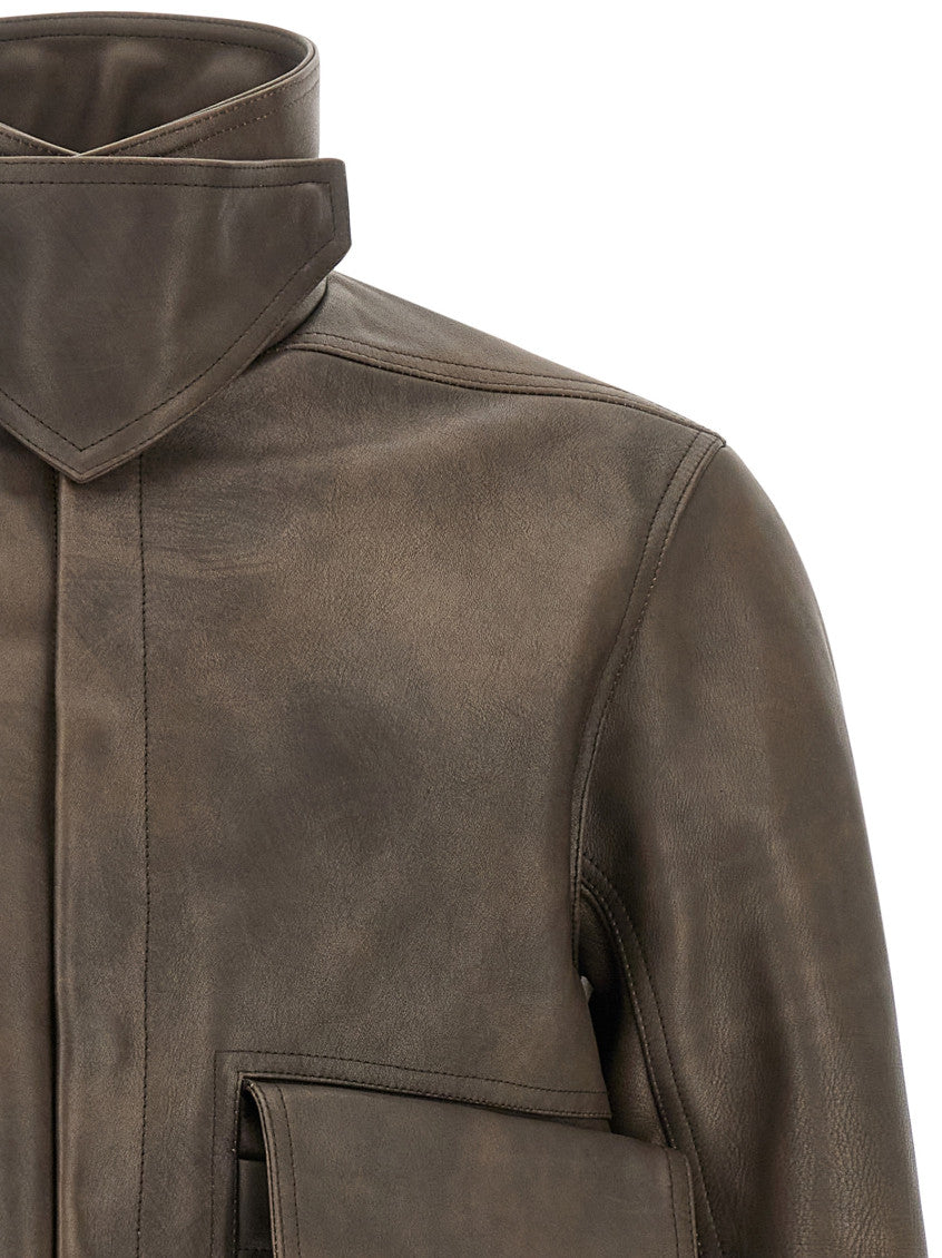 Brown Solid Mock Collar Jacket 3