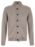 Beige Solid Mandarin Collar Sweater 1