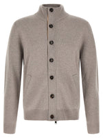 Beige Solid Mandarin Collar Sweater 1