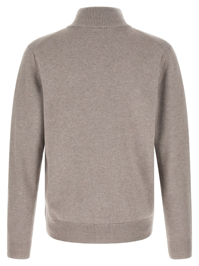 Beige Solid Mandarin Collar Sweater 2
