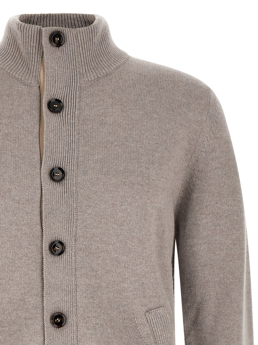 Beige Solid Mandarin Collar Sweater 3