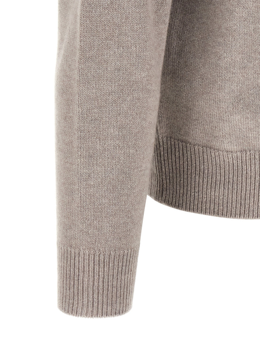 Beige Solid Mandarin Collar Sweater 4