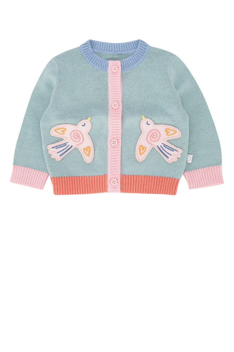 Girls Blue Bird-Applique Cardigan 1