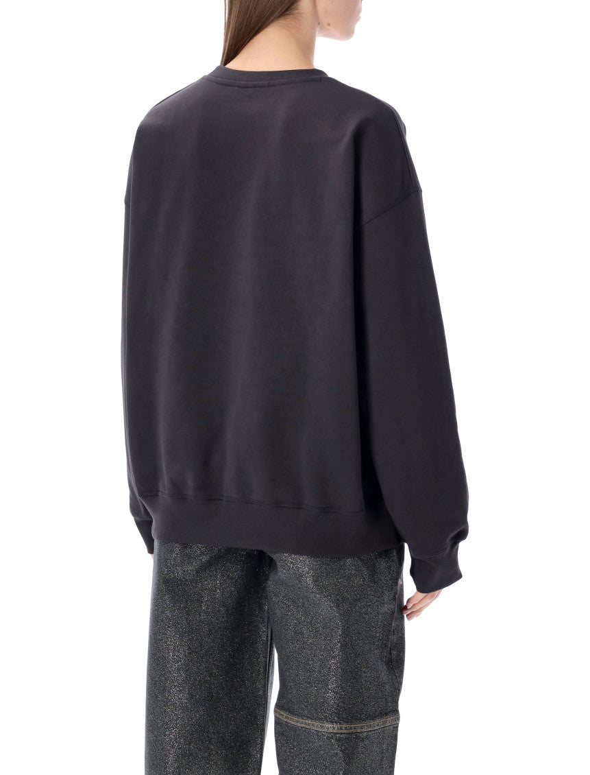 Black Crewneck Rhinestone Print Sweatshirt 2