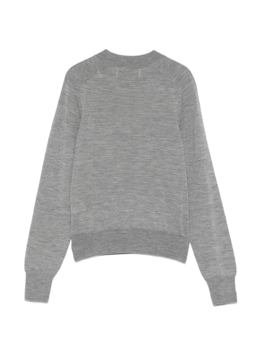 Grey Round Neck Logo Embroidery Sweater 2