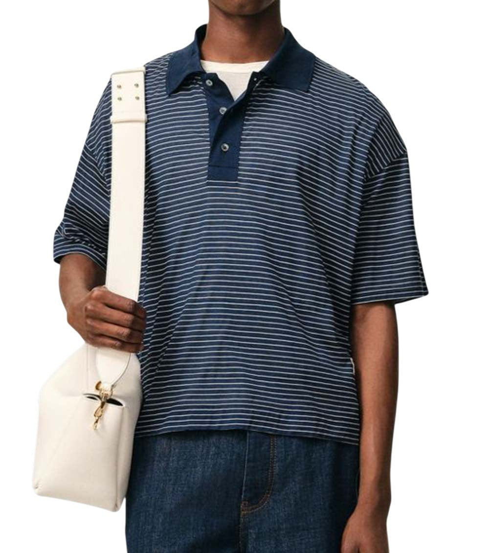 Blue Shirt Collar Striped Polo 2